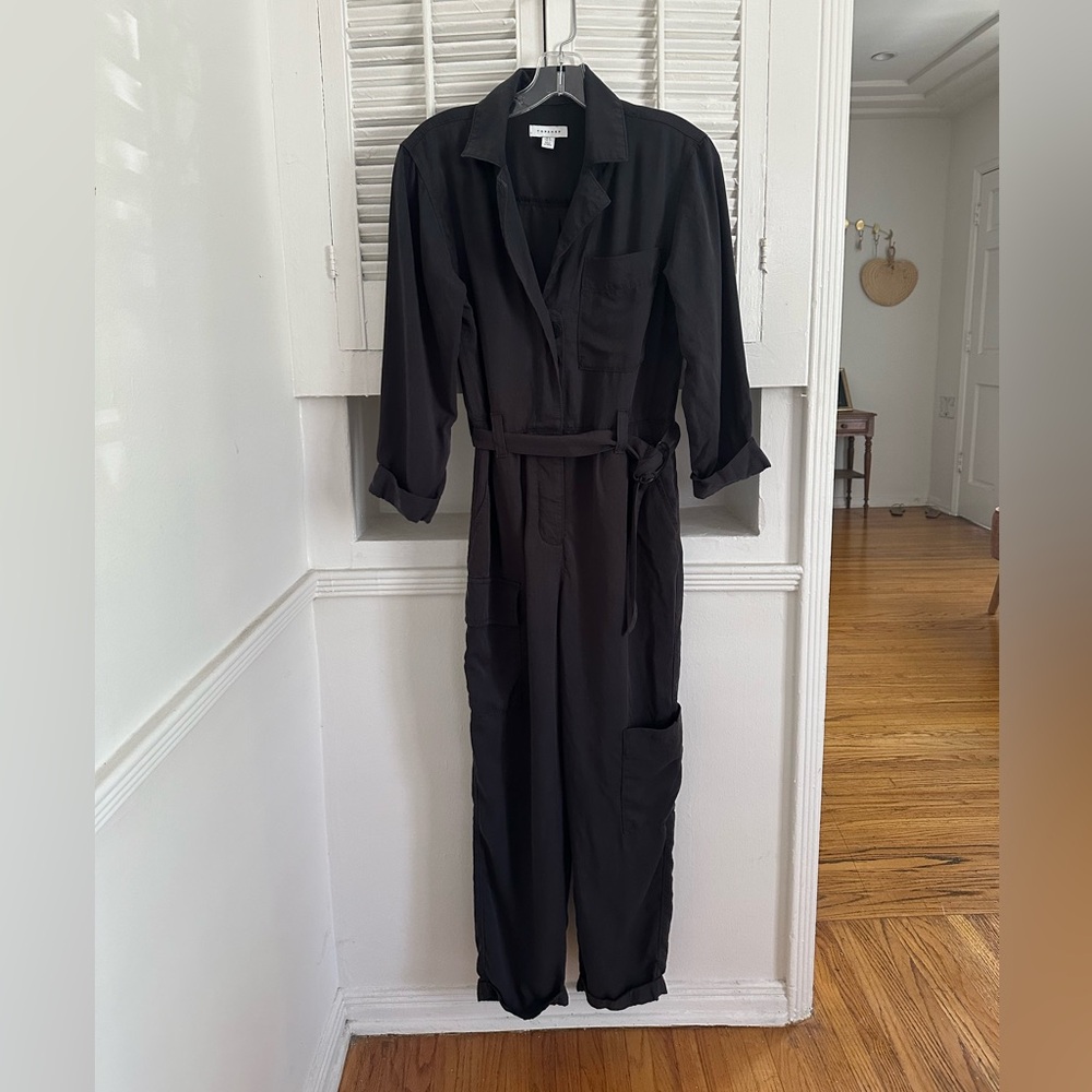 TOPSHOP Black Long Sleeve Jumpsuit with Tie Belt - Size 4